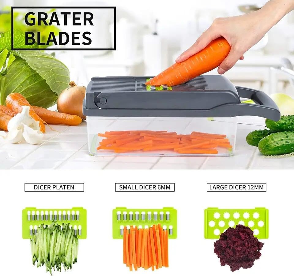 Premium Kitchen Multi 12 in 1 Manual Mandoline Fruit Vegetable Standard, Gray