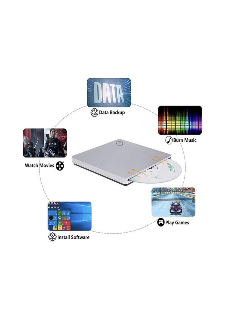External CD DVD Drive, USB 3.0 Type-C Smart Touch Button Laptop/Window 10 NEW