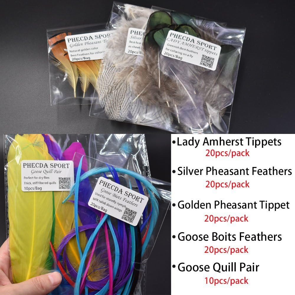 Fly Tying Materials Starter Kit • Feathers, Fur, Thread, Crystal Flash, Hooks Se