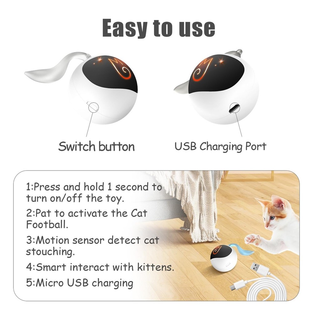 Migipaws Interactive Cat Ball Toy Set, Fun Tracker, Automatic Rolling Chase B...