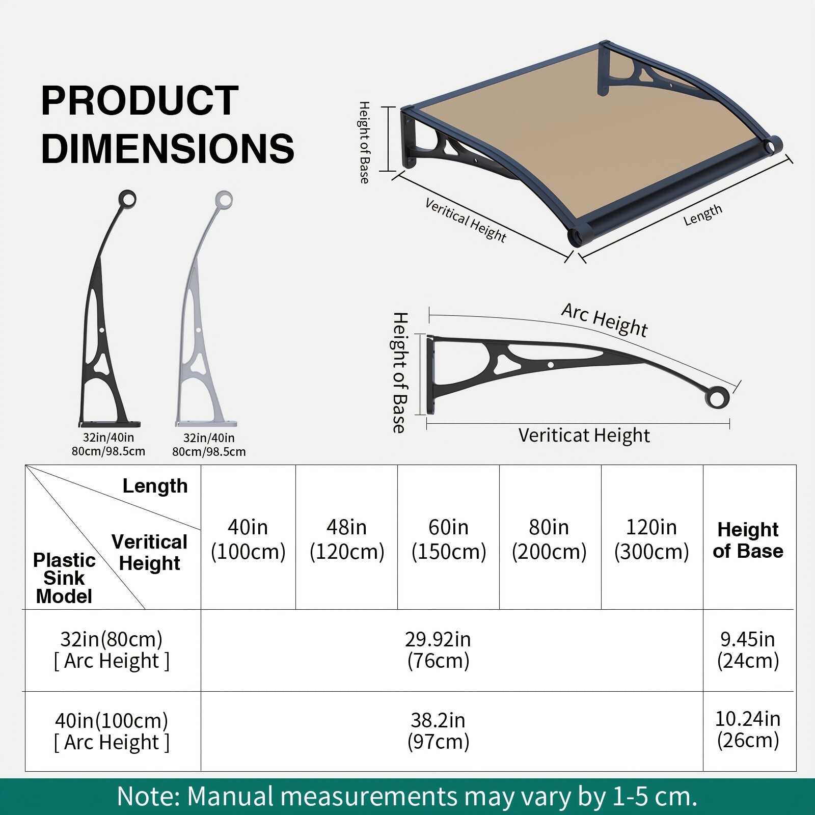 Aluminum Alloy Window Awning Door Canopy for Porch UV Rain Snow Cover Outdoor
