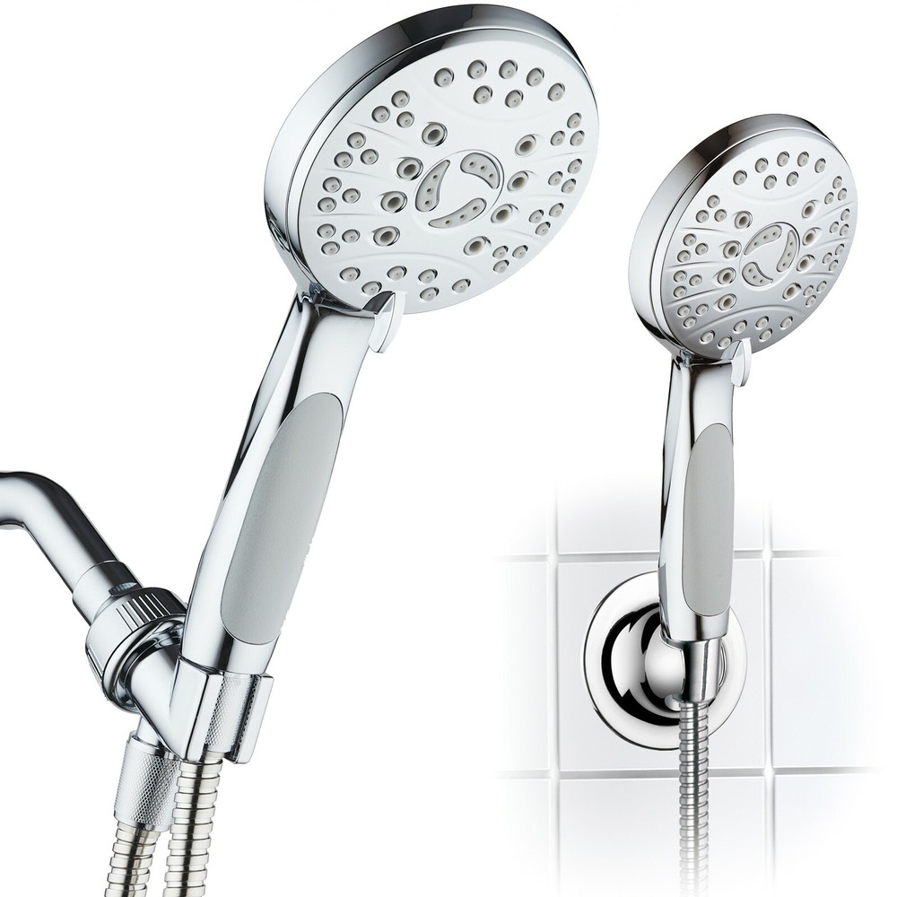 AquaSpa High Pressure 6-setting Handheld Shower Head – 6 FT Hose – Wall Bracket