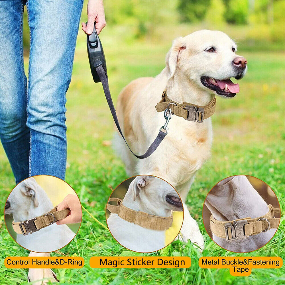 Tactical Dog Collar w/ Handle +Leash Heavy Duty Military Service Canine Training