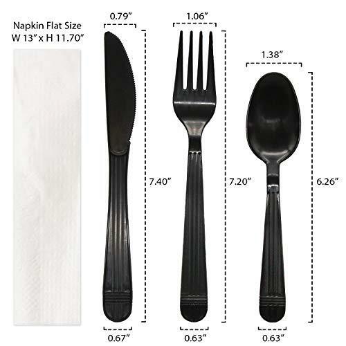 Party Essentials Individually Wrapped Black Plastic Cutlery Packets/ Heavy Duty