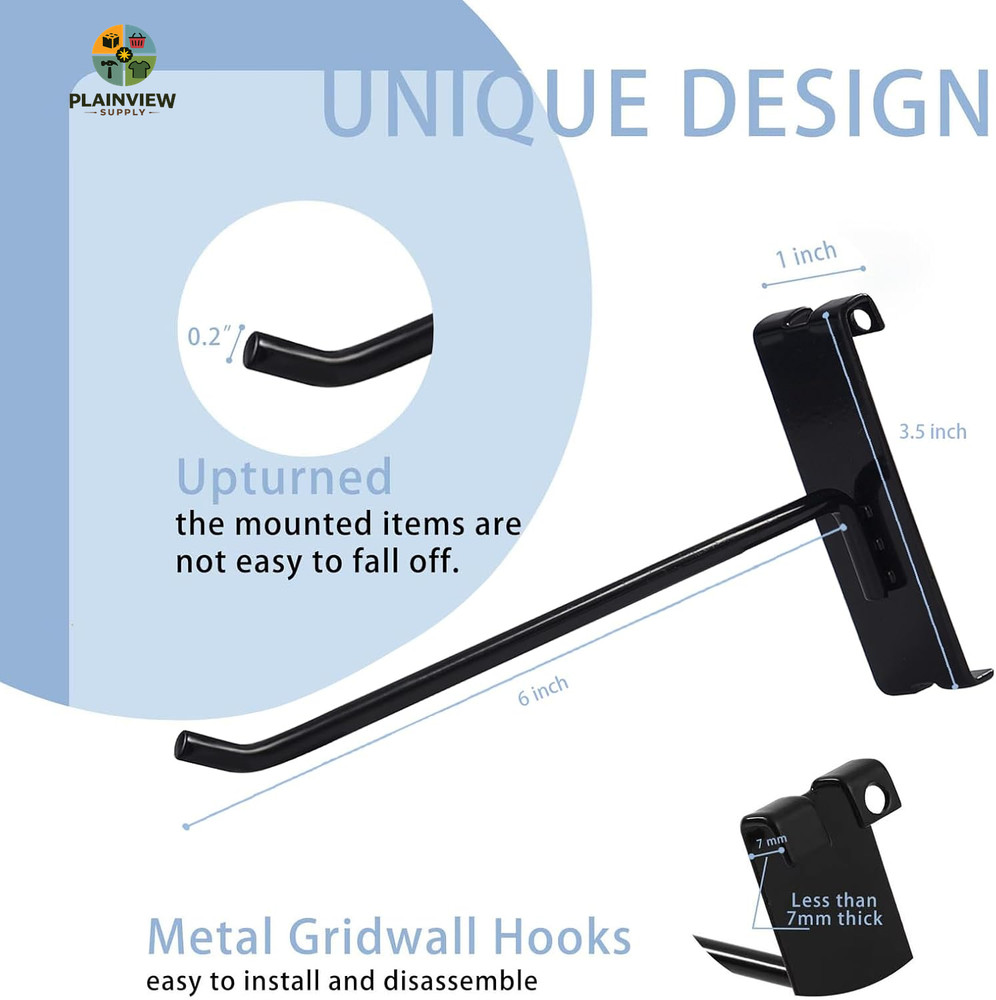 Gridwall Hooks 6 Inch,50Pc Display Hooks for Grid Wall Heavy Duty Gridwall Hook