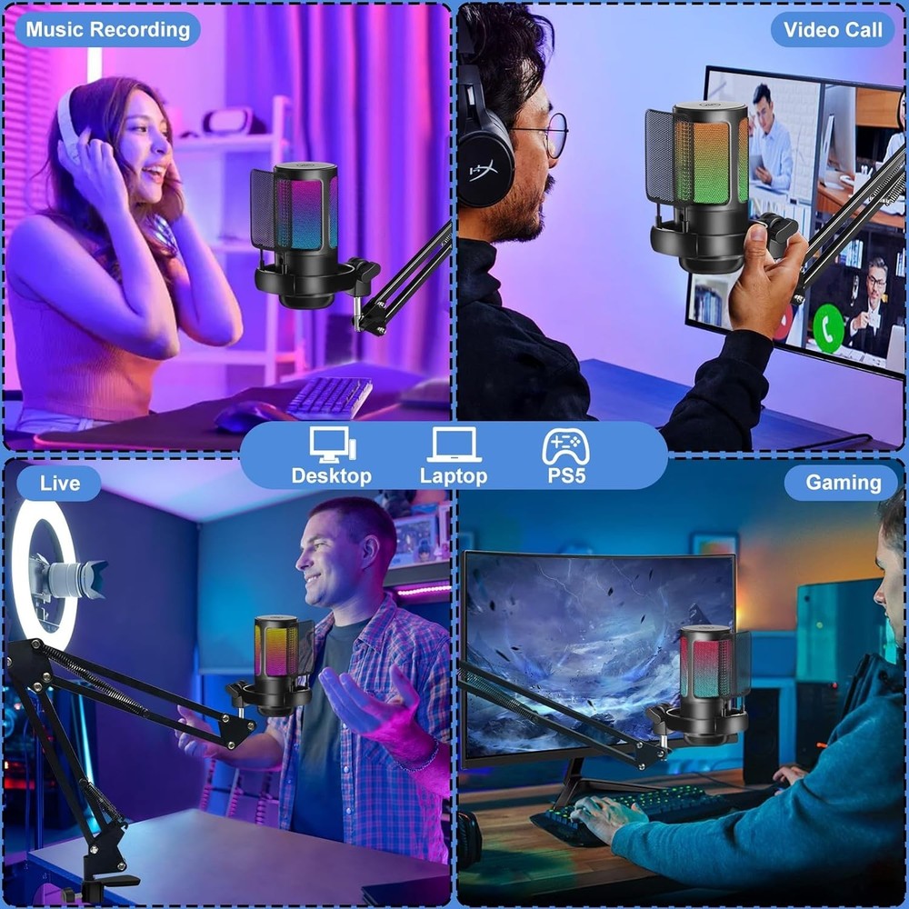 Versatile USB Mic for Gaming & Streaming with Noise Cancellation & Mute Switch