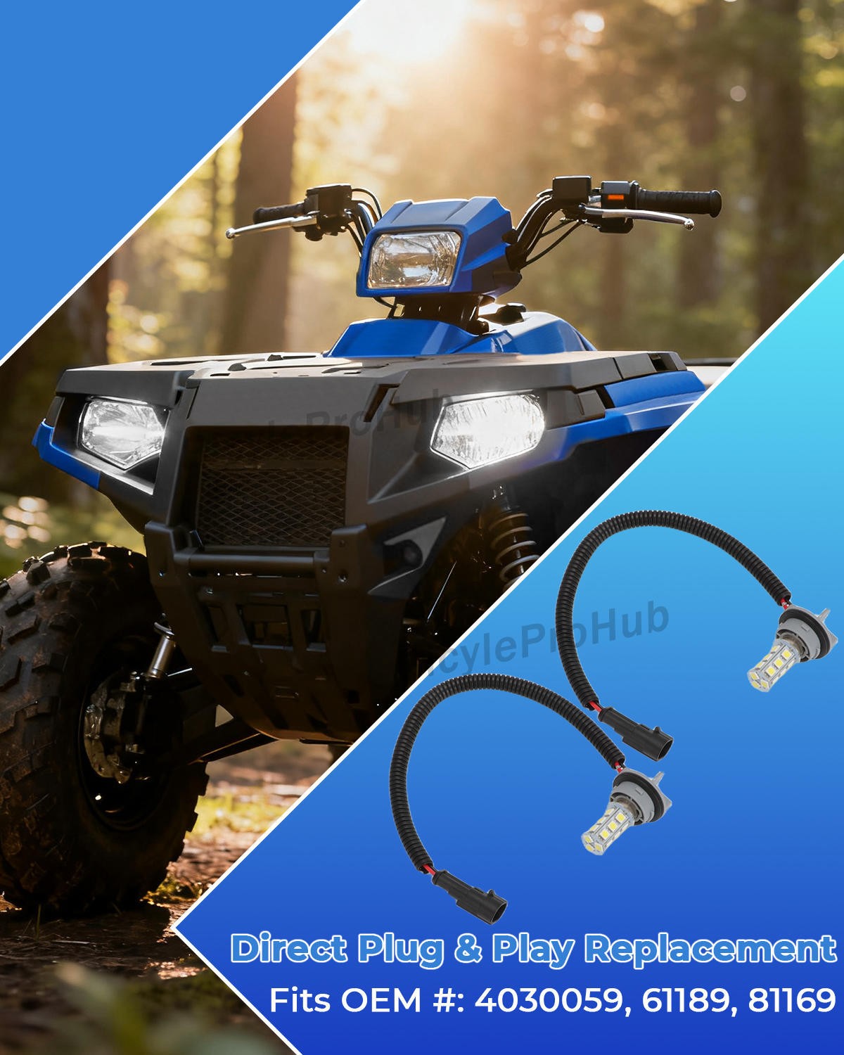 1pair (2PCS) 500 Lumen LED For Polaris Headlight Light Bulbs 81169 61189 4030059