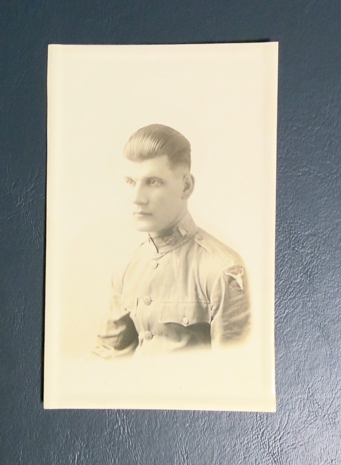 WWI Era RPPC Photo Young US Military Soldier Portrait Star Patch Doughboy
