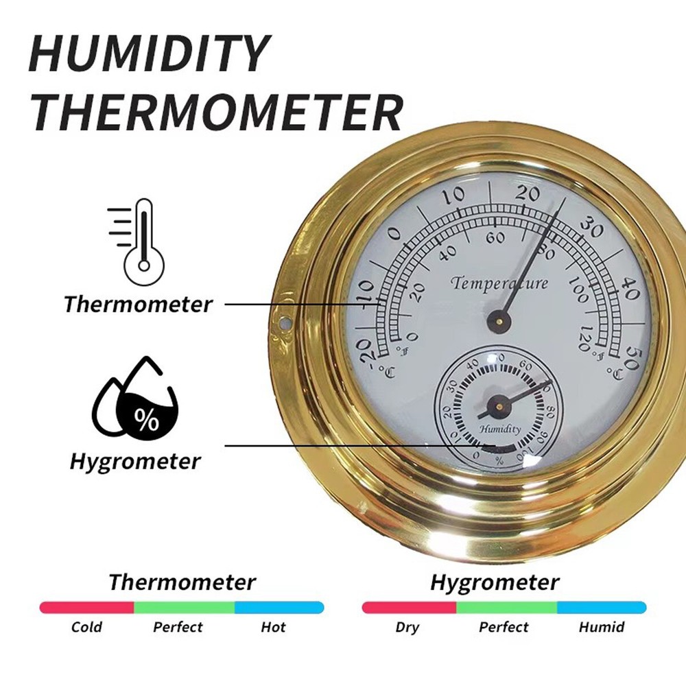 10cm Dial Wall Mounted Brass Case Thermometer Hygrometer