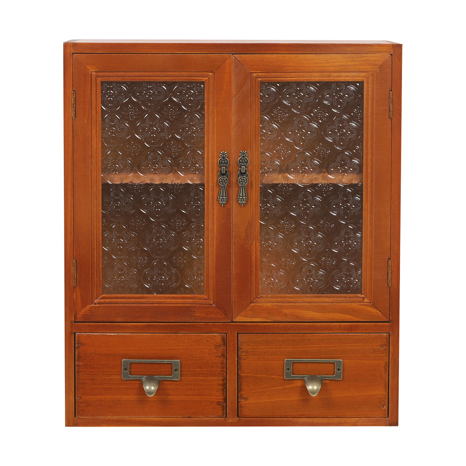 Wood Storage Cabinet, 2-tier Storage Cabinet with 2 drawers, Double Door Storage