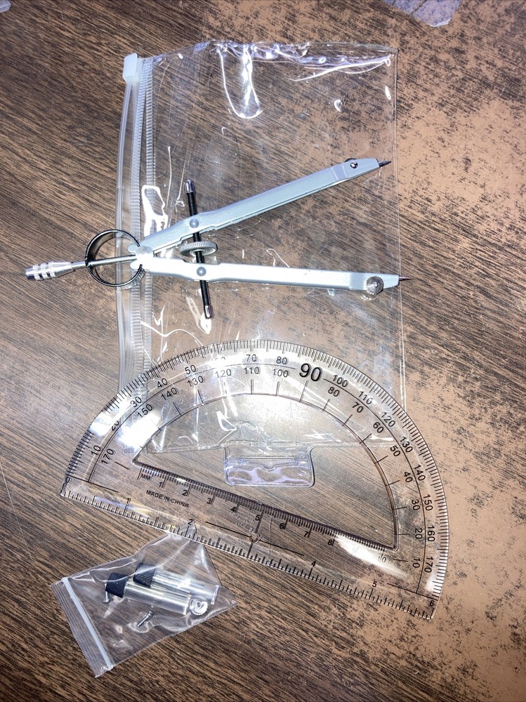 I2 Student Geometry Math Set Drawing Compass and 6” Clear Swing Arm Protractor