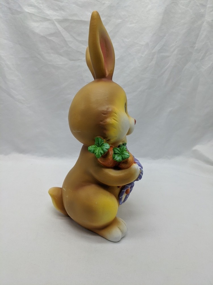 Vintage Ceramic Yellow Easter Bunny Holding Carrots 11"