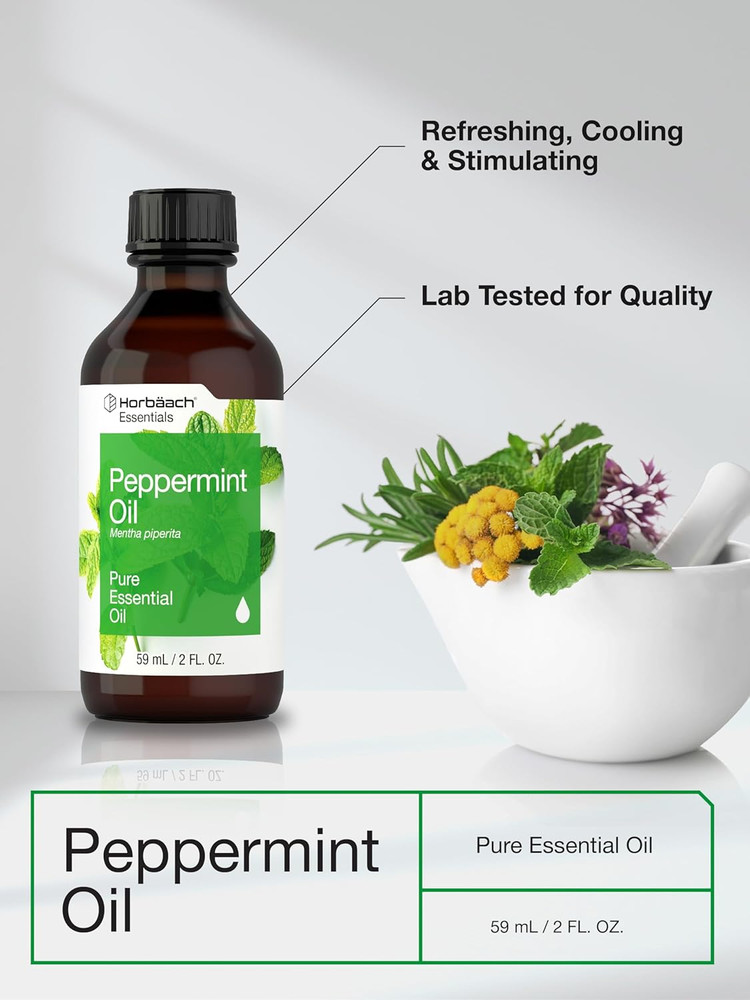 Peppermint Essential Oil 2 fl oz | Pure Oil for Massage, Diffusers, Bath & DIY