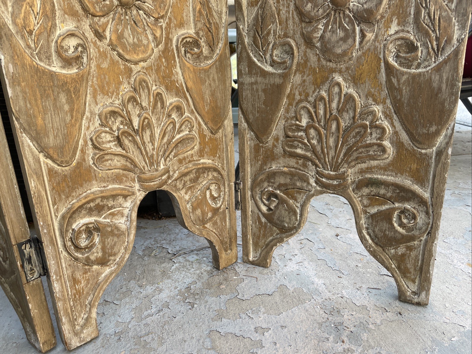 Retro Style Handcrafted 60’s Solid Wood Carved 4 Panel Divider Heavy Rare