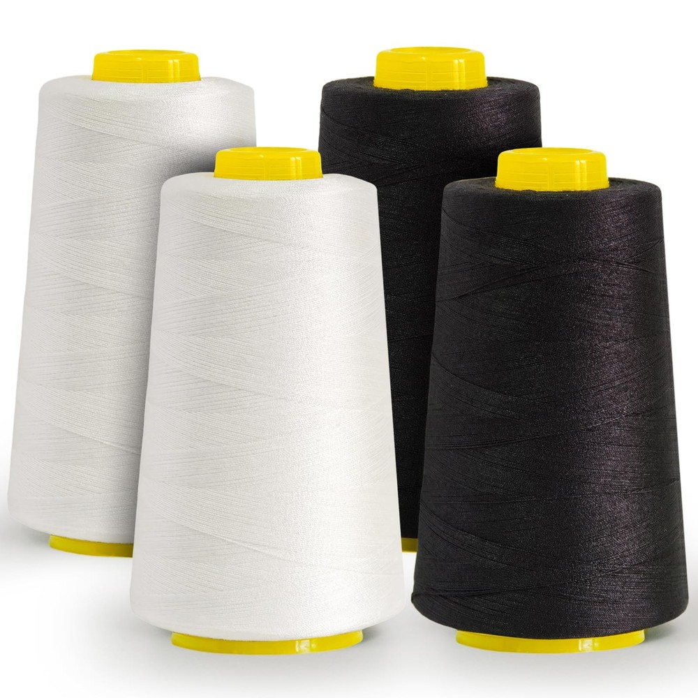 All-Purpose Polyester Sewing Thread - 4-Pack 12000 Yards Total - Black & Whit...