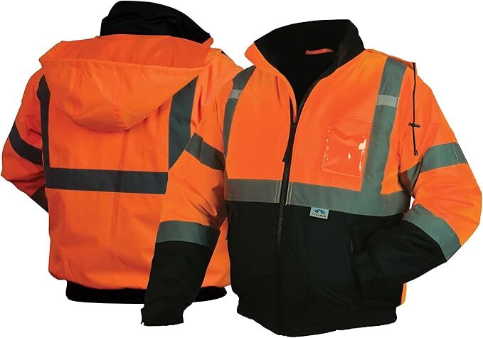 HIGH VISIBILITY ORANGE WATERPROOF REFLECTIVE ROAD WORK CONSTRUCTION JACKET COAT