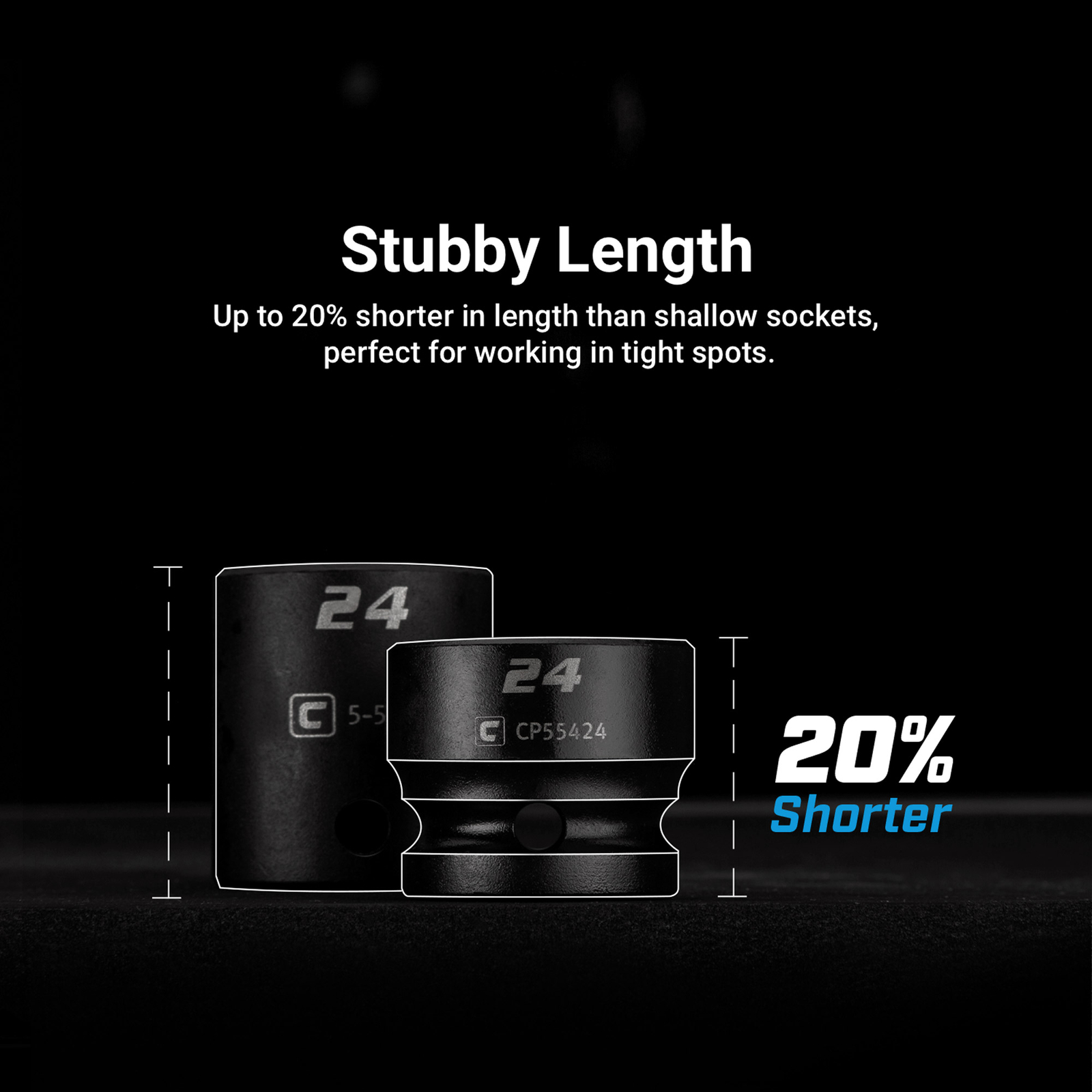 Capri Tools Stubby Impact Socket, 1/2 in. Drive, 6-Point, Metric 10 to 32 mm