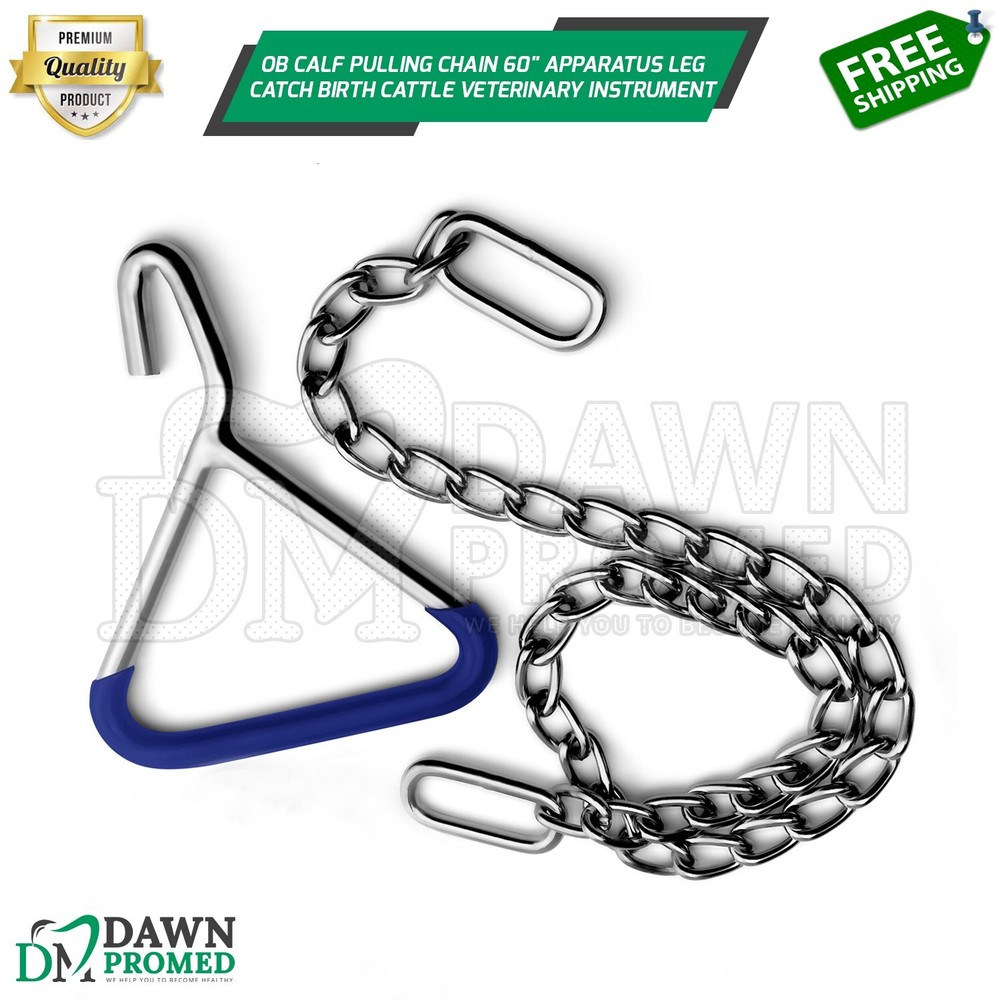 Ob Calf Pulling Hook & Chain 60" Apparatus Leg Catch Veterinary Instrument