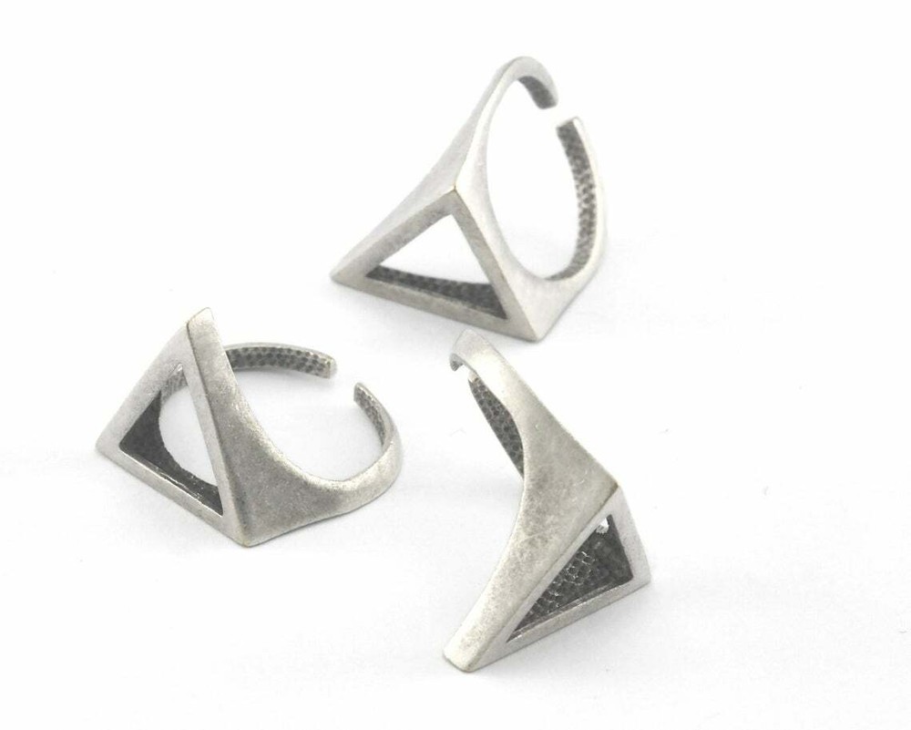 Open Triangle Ring Adjustable Antique Silver Plated brass 16.5mm 6US size 4237