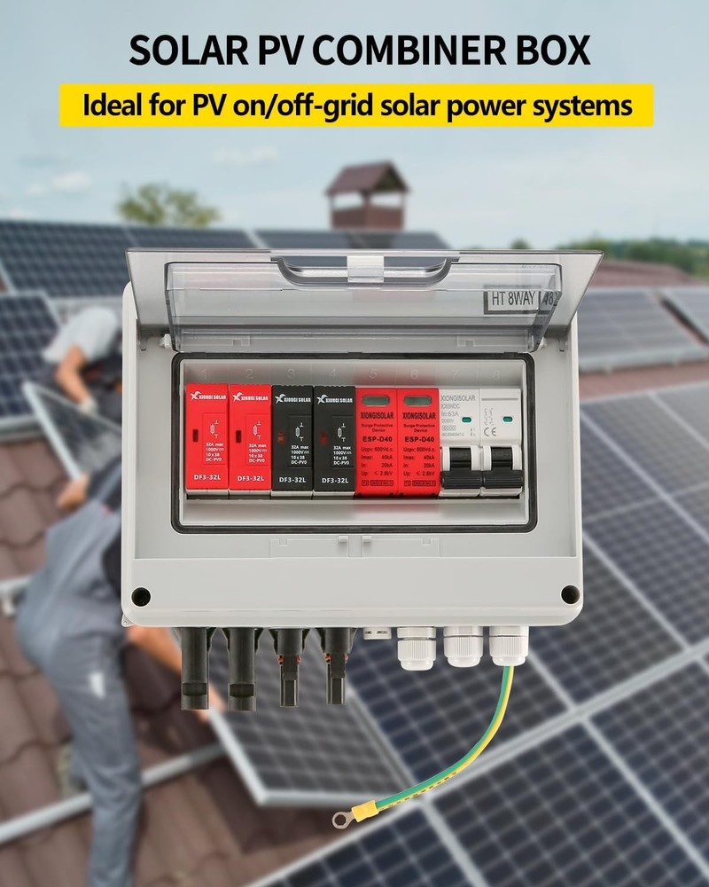 600V Solar DC PV Combiner Box,2 String with Lightning Arrester Connector for On/