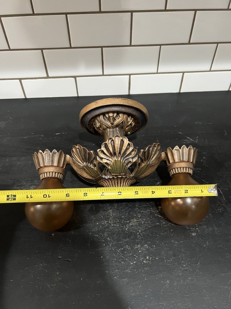 Antique Polychrome Finish Two Socket Semi Flush Mount Fixture Rewired 8i
