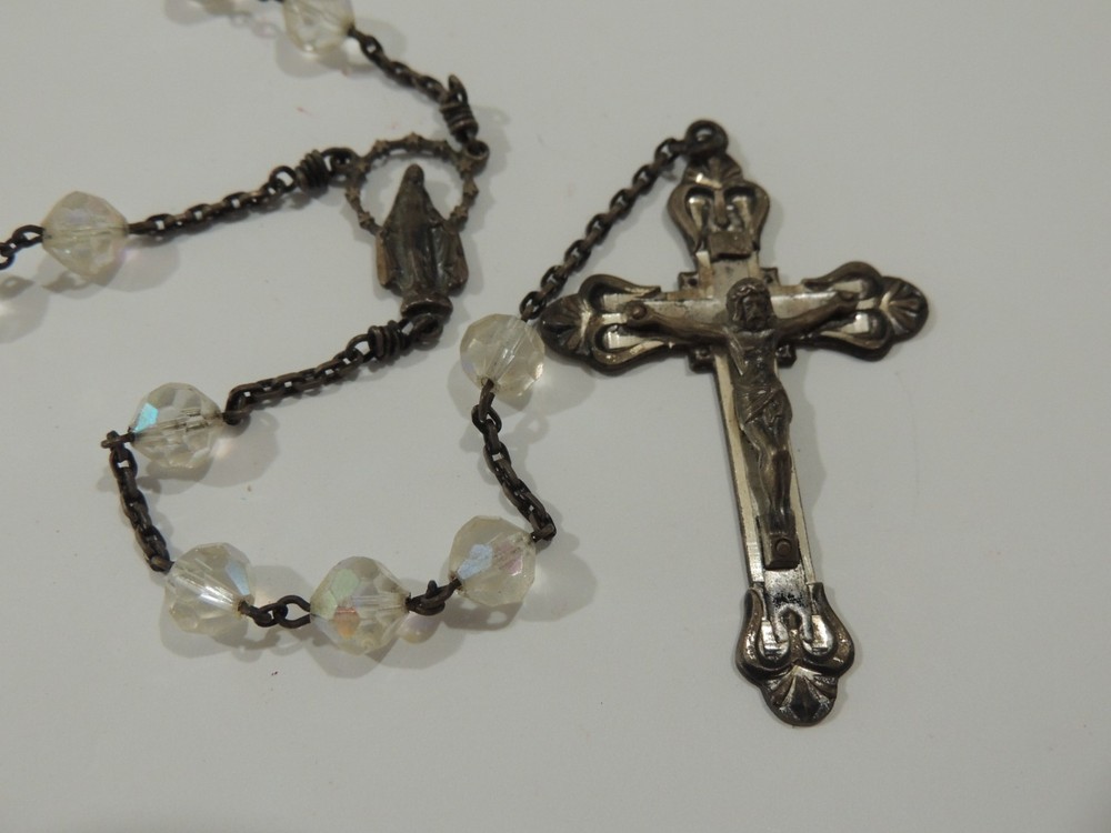 VINTAGE "AP" STERLING & AB CRYSTAL BEAD ROSARY