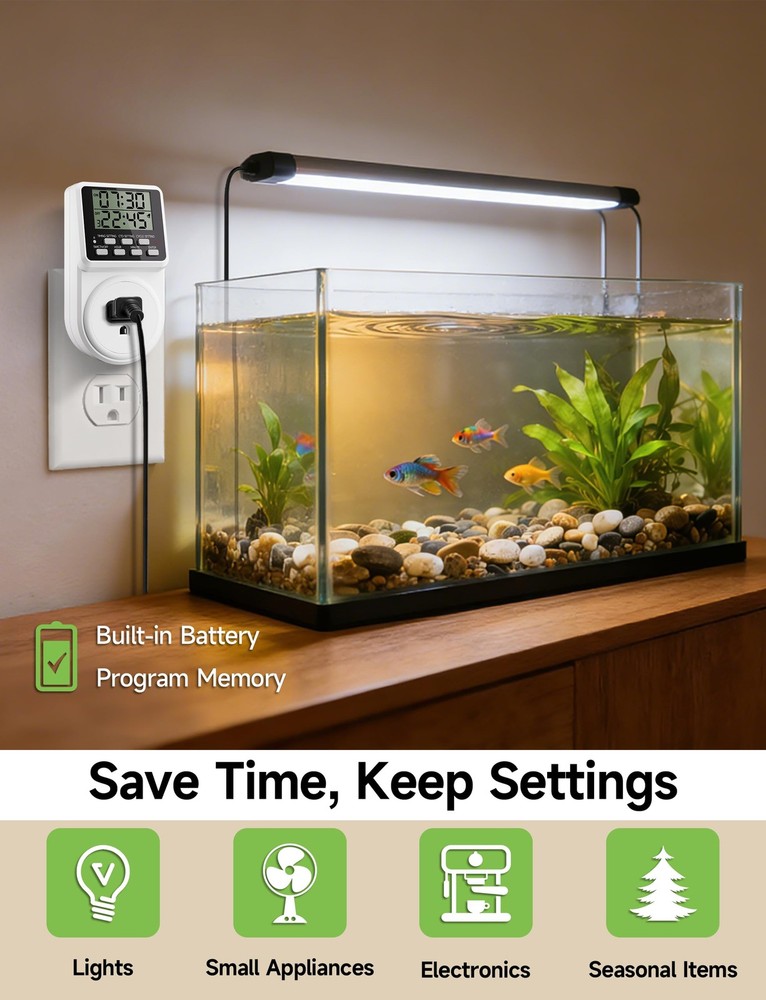 Techbee Indoor Digital Infinite Repeat Cycle Intermittent Outlet Timer Black