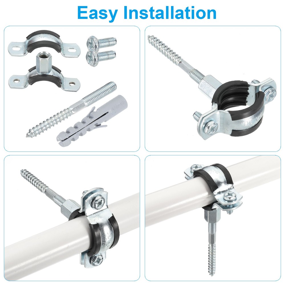 4.8-5inch Heavy Duty Adjustable Split Ring Pipe Hanger, Silver/Black