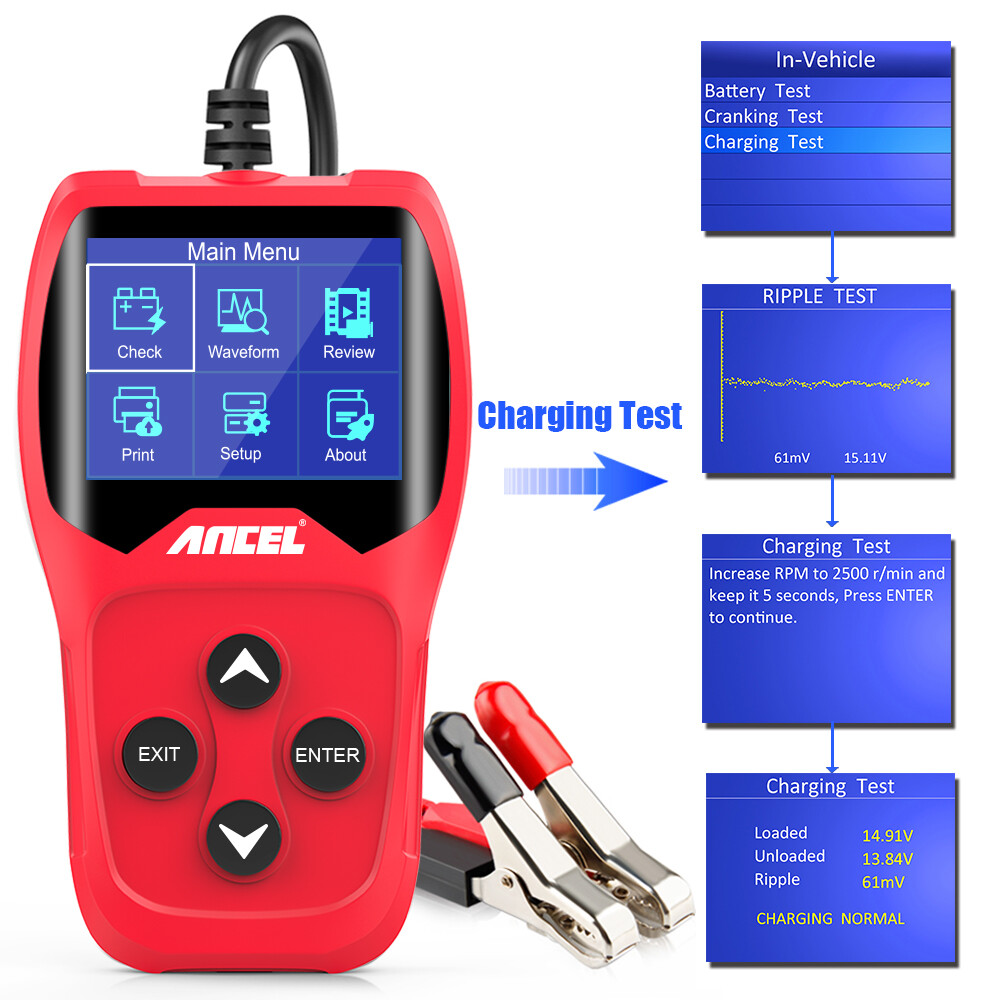 Automotive Battery Tester 12V Voltage Load Cranking Charging System Analyzer