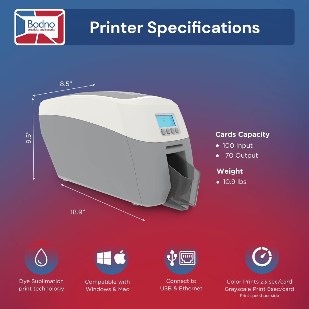 Bodno Magicard 600 Dual Sided ID Card Printer ID Software - Silver Edition