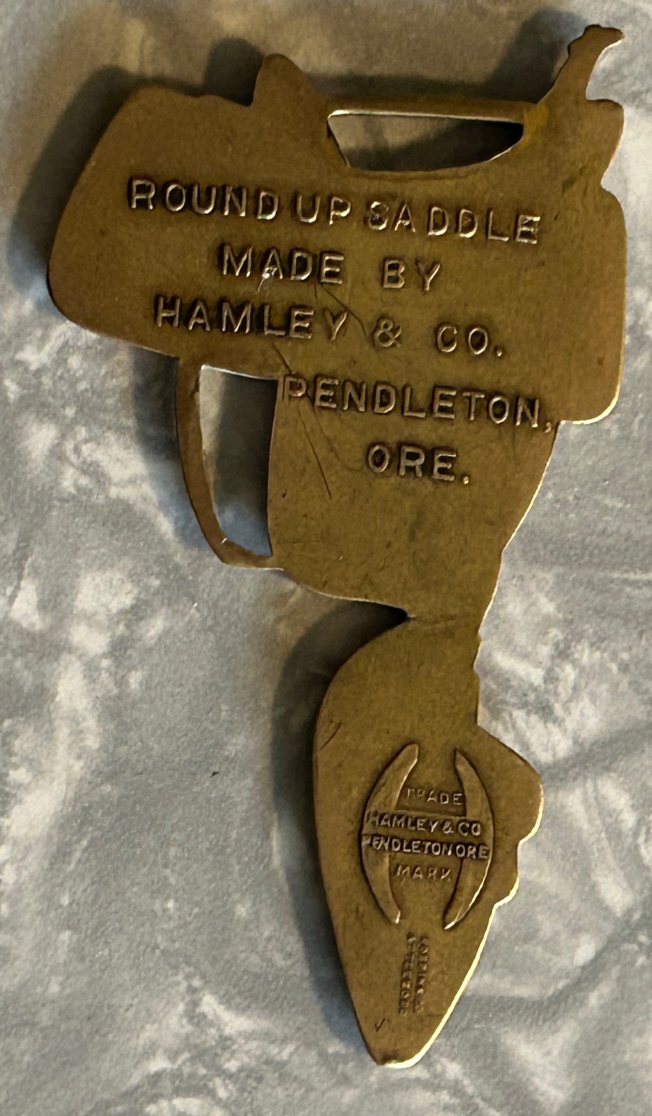 OLD PENDLETON ROUNDUP ROUND UP HAMLEY SADDLE ORNATE BRASS WATCH FOB LET ER BUCK