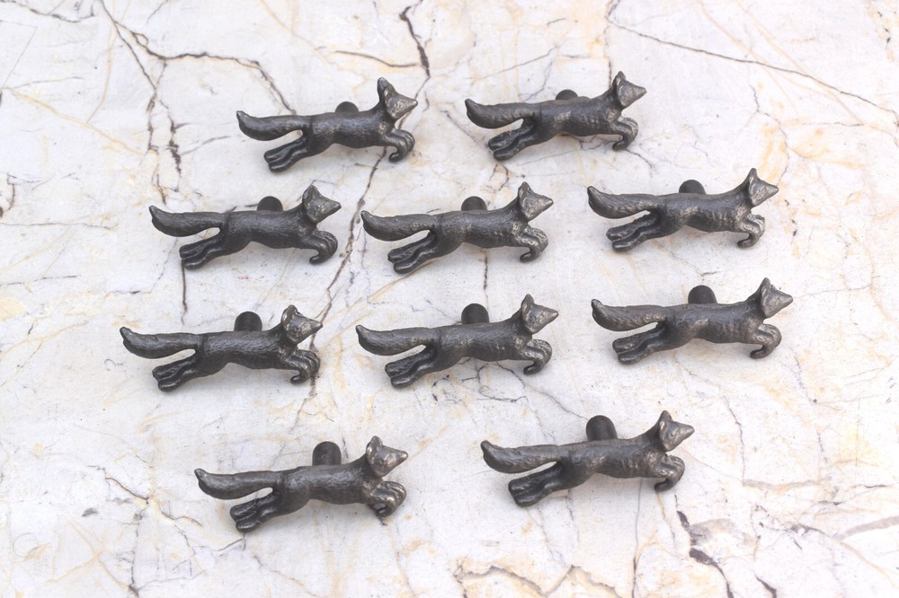 Cast iron Fox Shape cabinet drawer door knobs Vintage handles pull 10pcs
