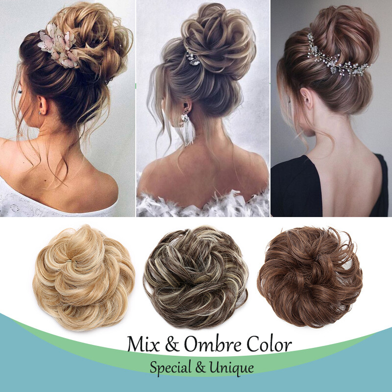 Real Soft Curly Messy Bun Hair Piece Scrunchie 100% Natural Hair Extensions US