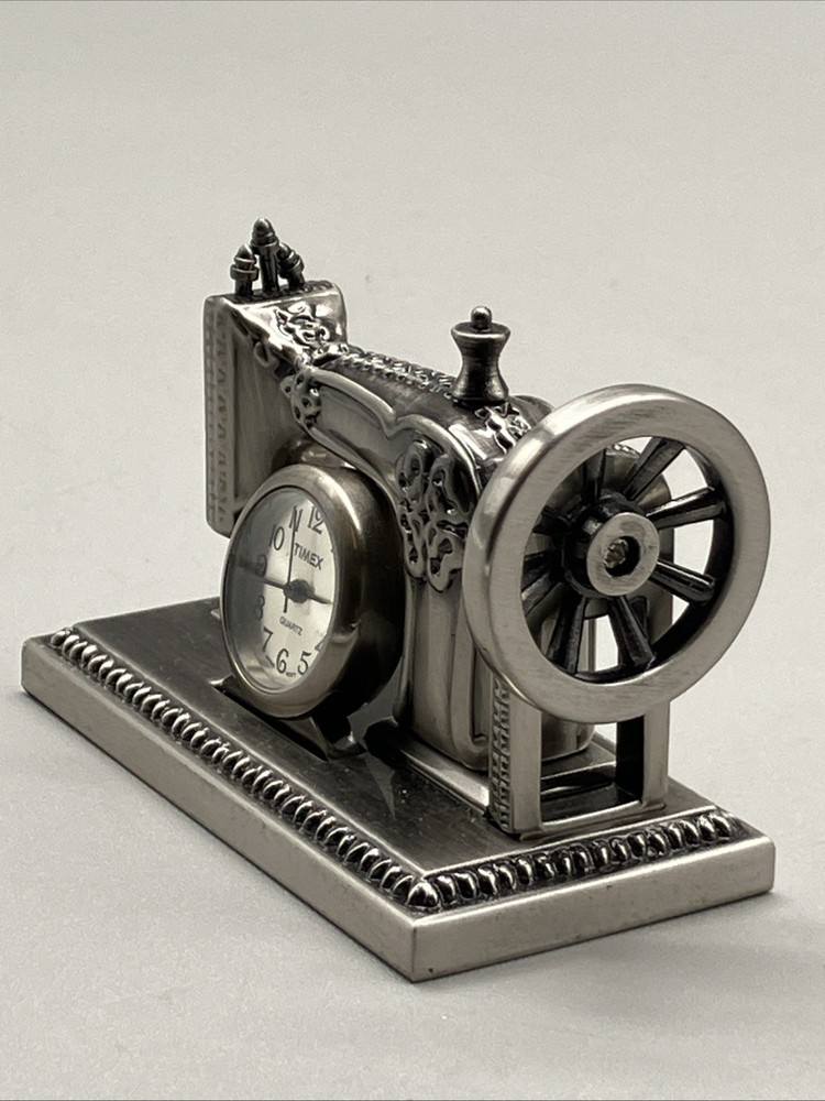Timex Miniature Sewing Machine Quartz Clock Pewter