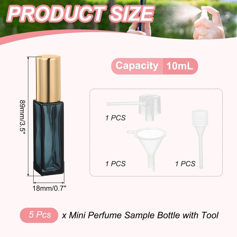 5 Pcs 10ml Fine Mist Bottles Empty Mini Spray Bottles (Gradient Blue/Gold)