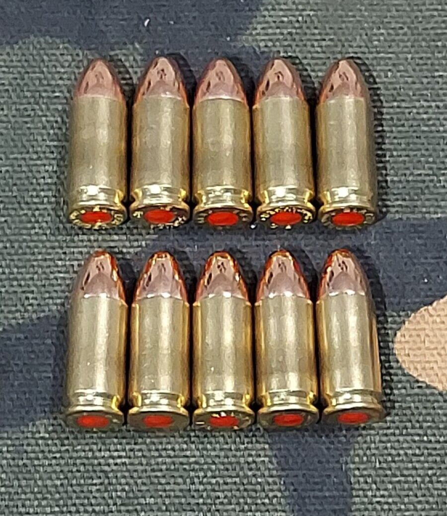 9MM LUGER SNAP CAPS SET OF 10 (BRASS+FMJ) 115gr. WEIGHTED