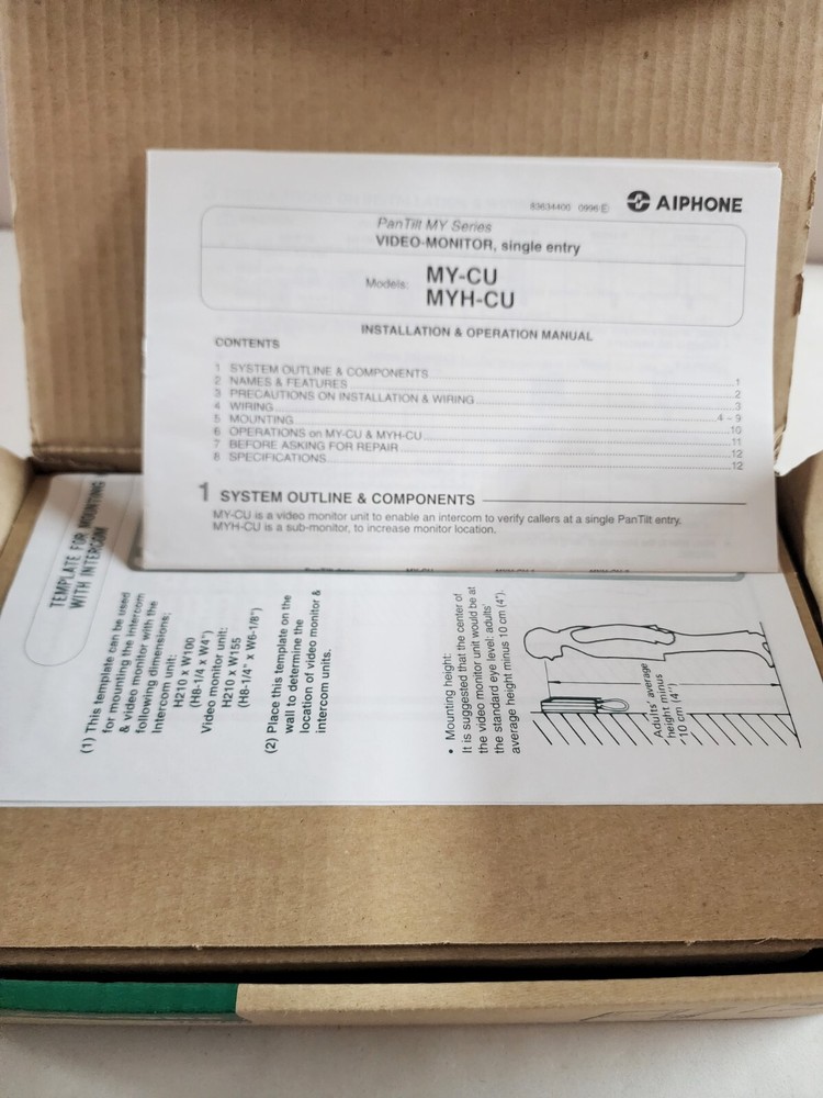 New Aiphone MY-CU (MYCU) Surface Mount Master Audio Video Intercom System