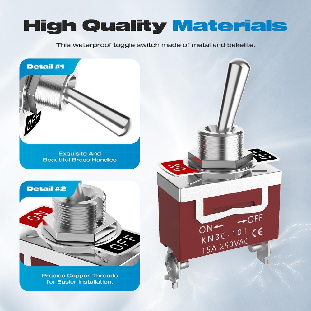 Toggle Switch 12V 30A HeavyDuty ON/Off 2Pin SPST Waterproof Toggle Switch wit...