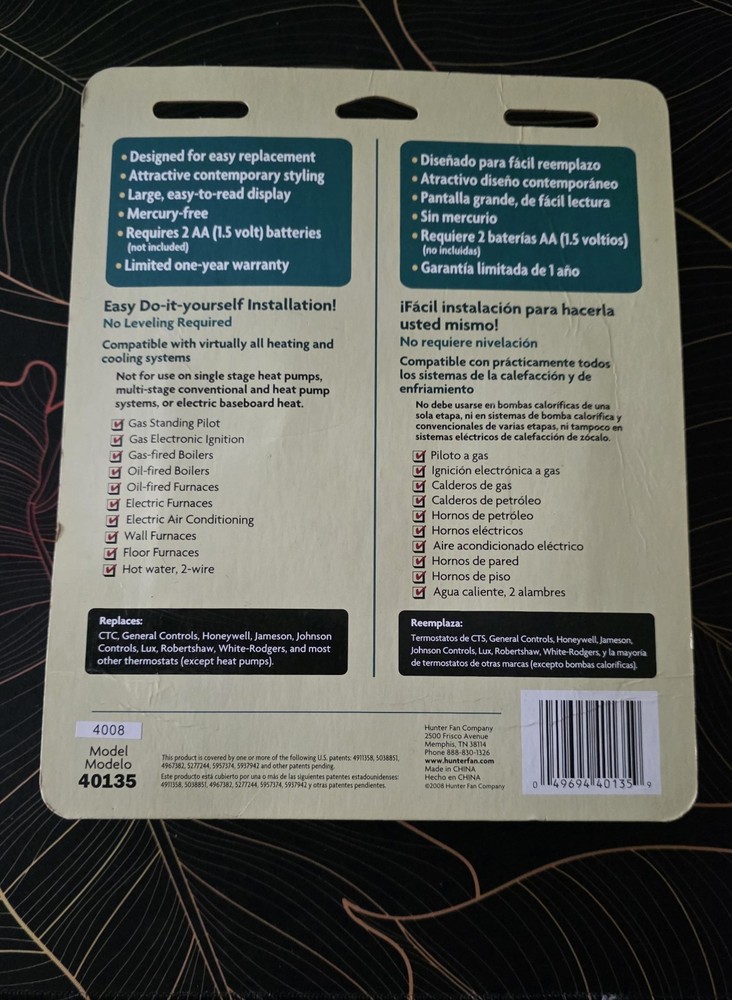 Hunter Electronic Thermostat For Heating and Cooling Systems #40135