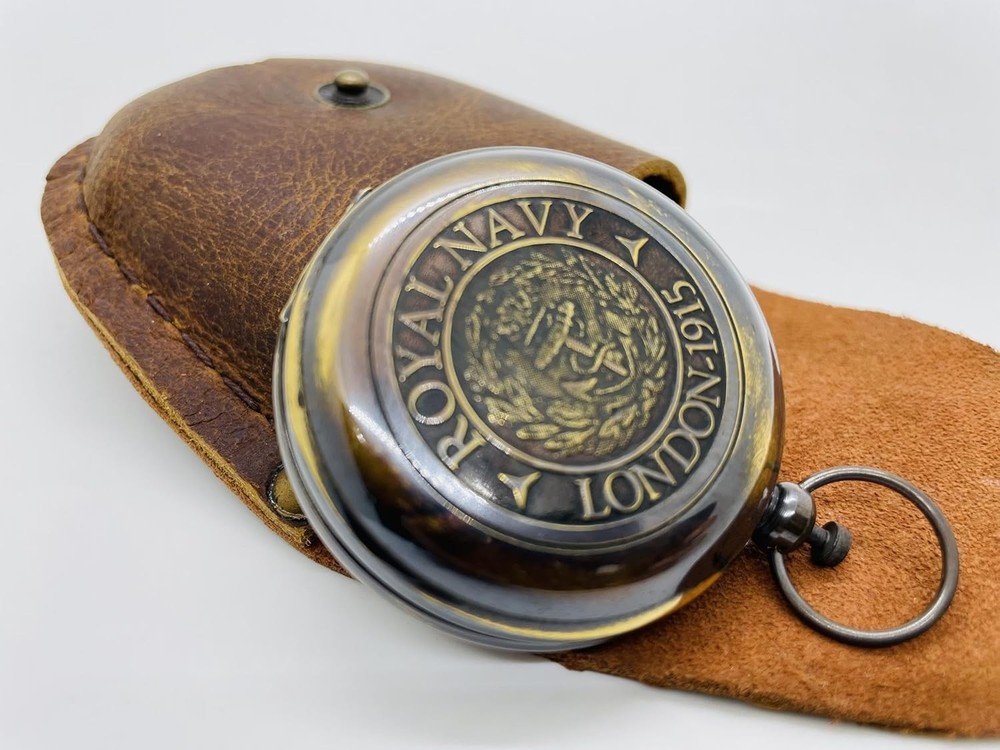 Brass Push Button Compass | 2 Inch Pocket Navigation Tool with Case | Vintage 19