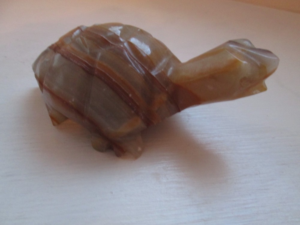 Solid Stone Carved Turtle Figurine 3 3/4" Long