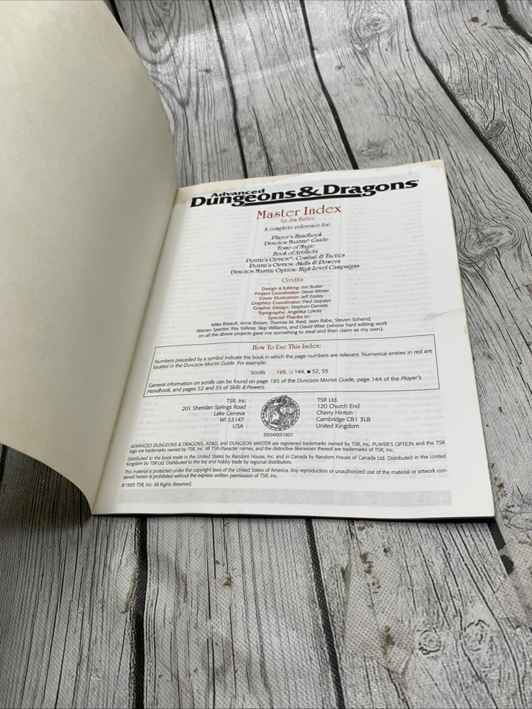 AD&D Advanced Dungeons & Dragons Dungeon Master Screen & Master Index TSR 9504