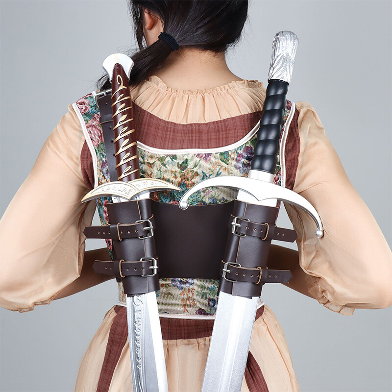 Medieval Double Sword Back Sheath Holder Scabbard Warrior Shoulder Strap