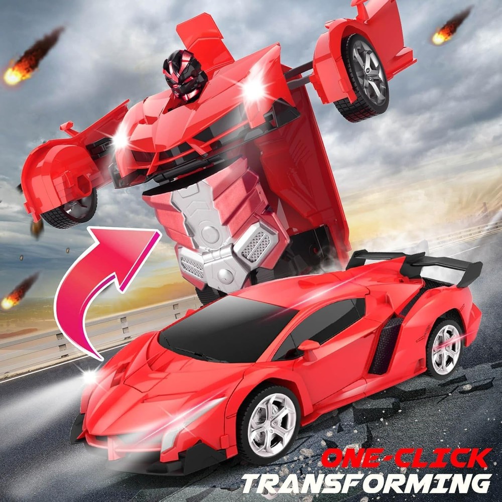 Coche teledirigido Dolanus, robot transformable, rojo y negro