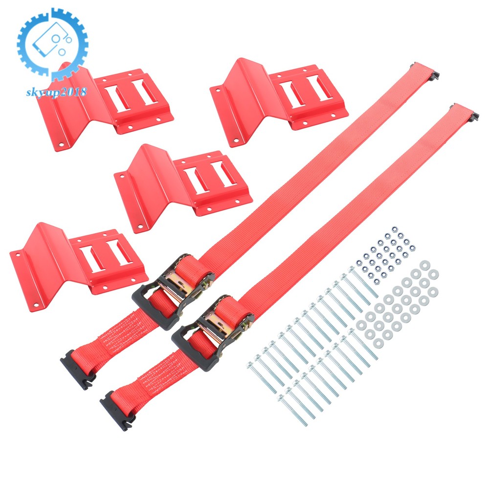 For ATV Trailer UTV Red E Track Wheel Chock Set&8' Red Ratchet Straps Polyester