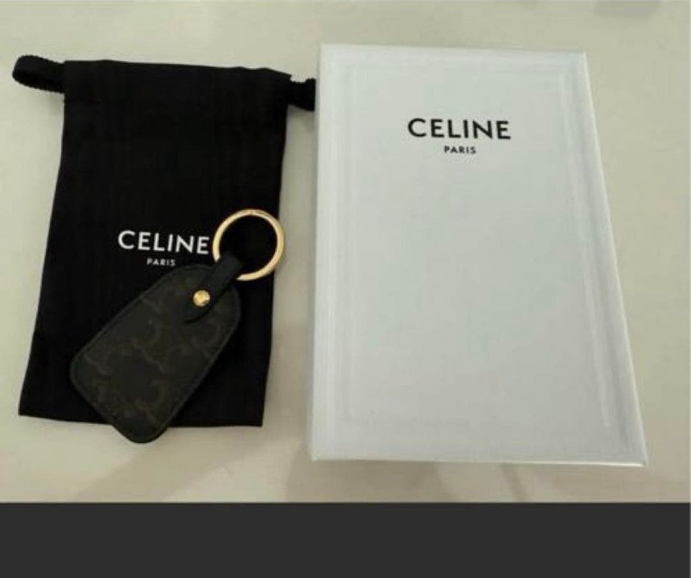 CELINE Celine Key Ring Triomphe Canvas & Calfskin
