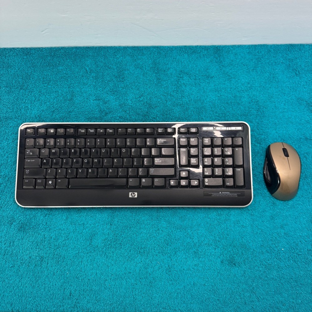 HP Wless Keyboard and Engage Mouse Set Black Silver Multimedia Keys Numeric Pad