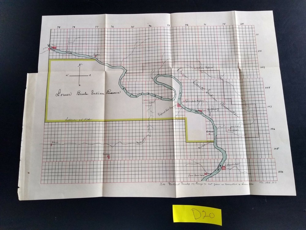 1890 Lower Brule Indian Reservation Engineering Foldout Sketch Map Diagram