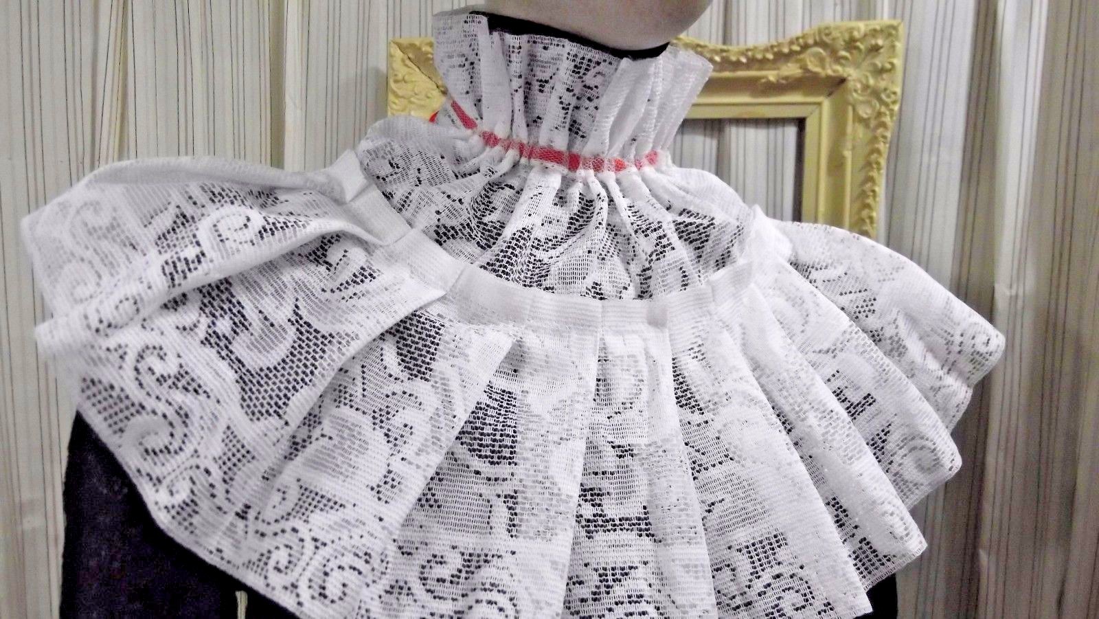 White lace Jabot COLLAR pirate Gothic Lolita Victorian Steampunk red tie 4923