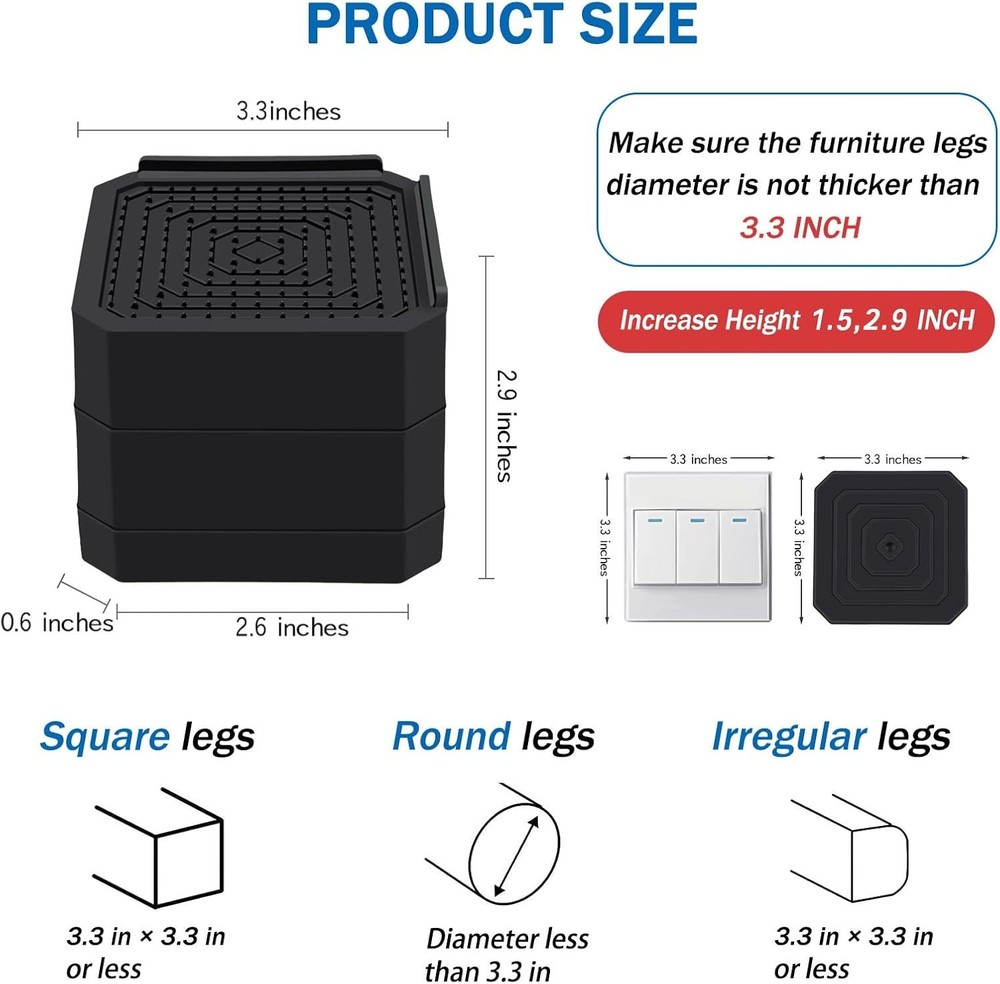 Furniture Risers Bed Risers Adjustable Elevation Heavy Duty Strong Supports 4...